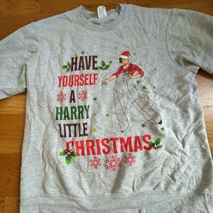 Gray Christmas Sweatshirt with Festive Print